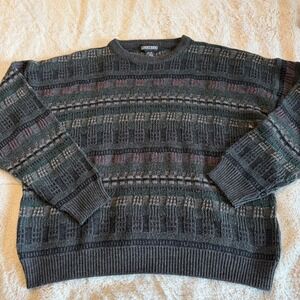 Vintage Jantzen Textured Knit Sweater Unisex Size XL Striped Crewneck Pullover